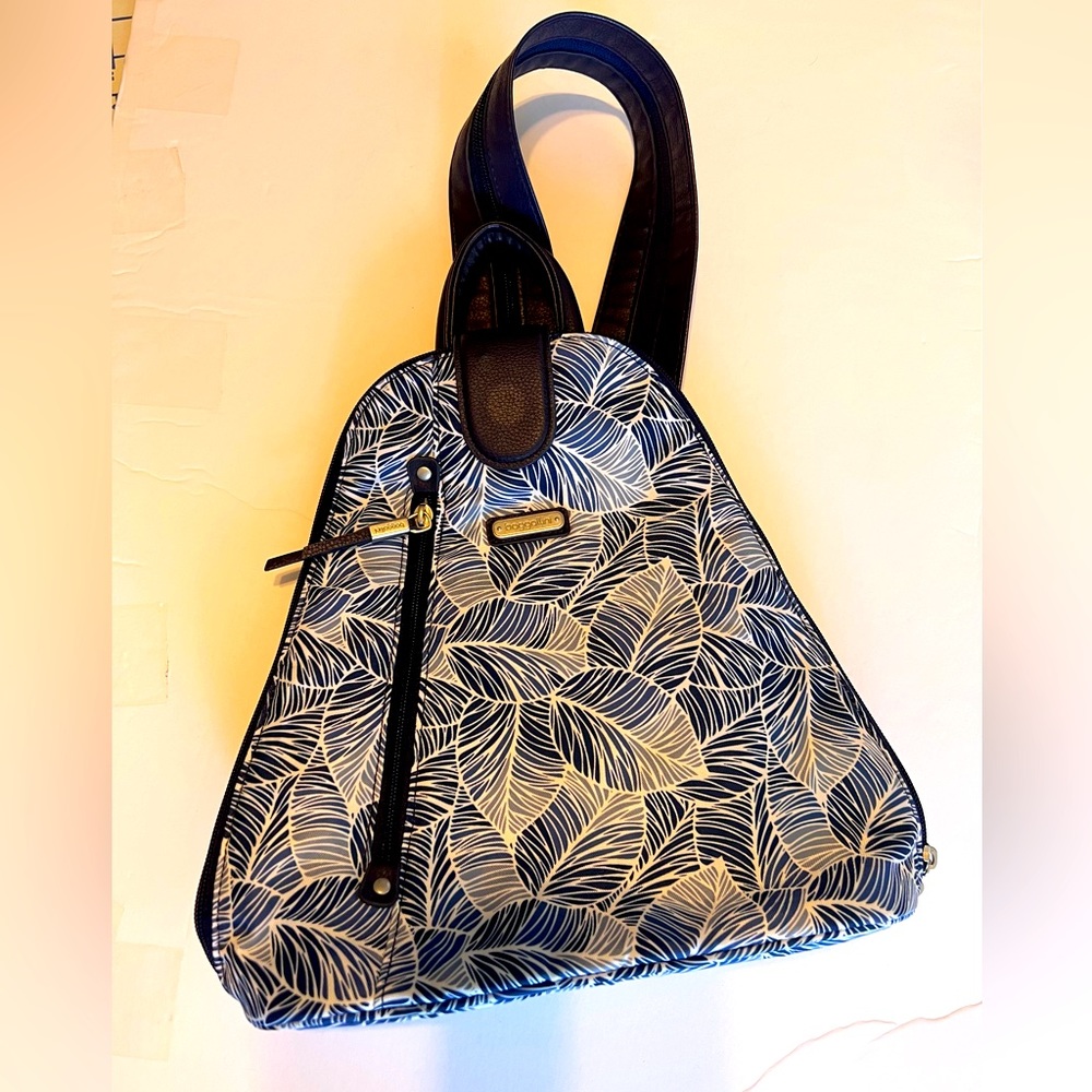 Leaf-Print Navy and White Women’s Convertible Shoulder Bag